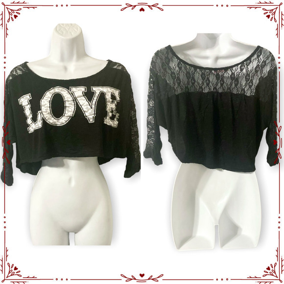 DreamGirl Women's L Love Crop Top with Lace Detail - Picture 1 of 10